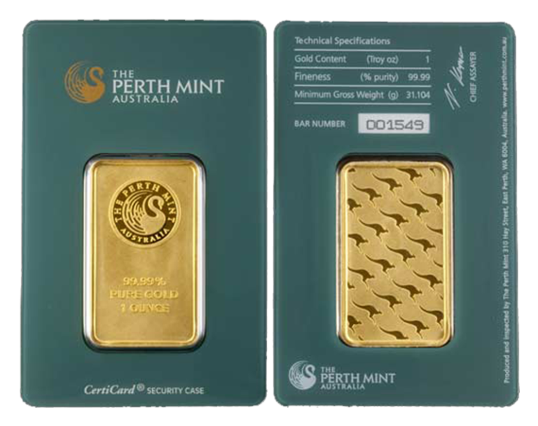 Perth Mint 1oz bars in packaging